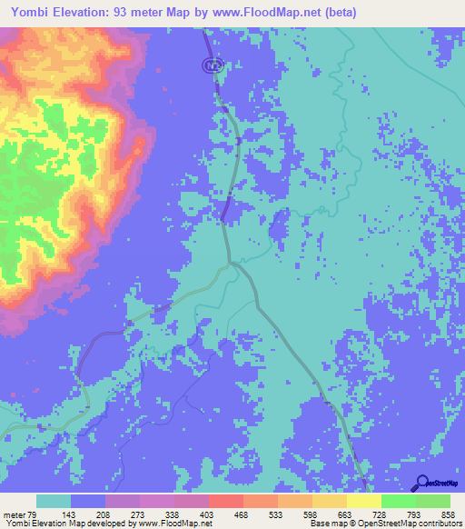 Yombi,Gabon Elevation Map