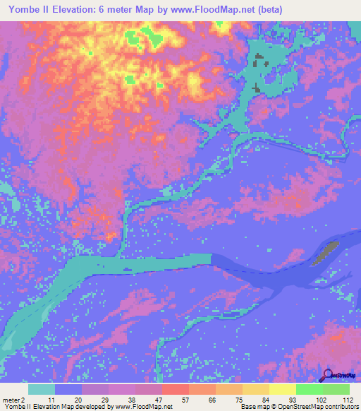 Yombe II,Gabon Elevation Map
