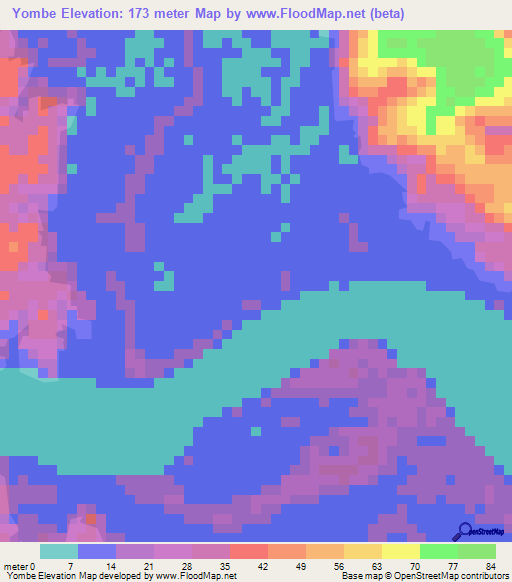 Yombe,Gabon Elevation Map
