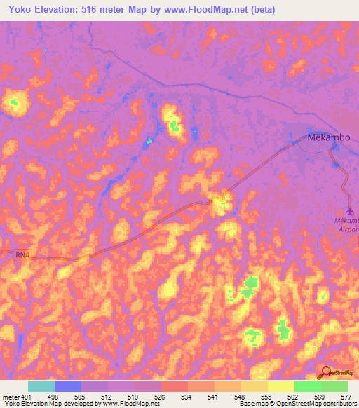 Yoko,Gabon Elevation Map