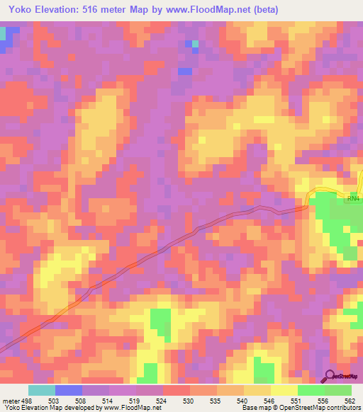 Yoko,Gabon Elevation Map