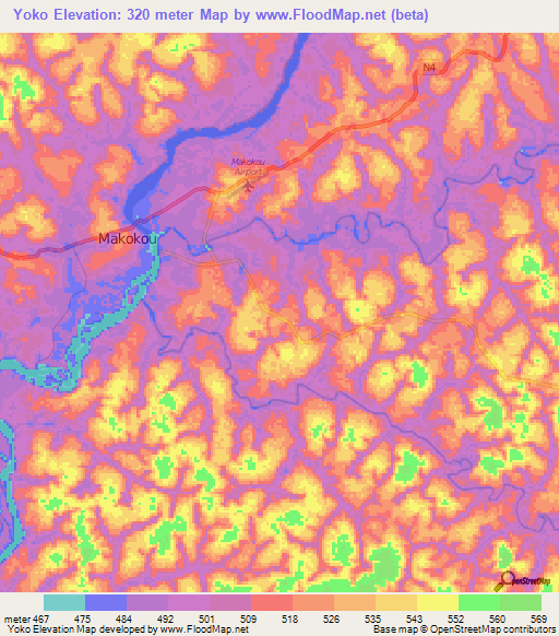 Yoko,Gabon Elevation Map