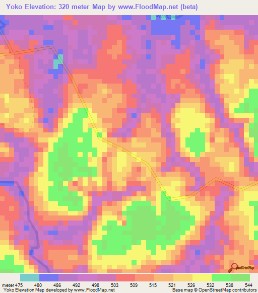 Yoko,Gabon Elevation Map