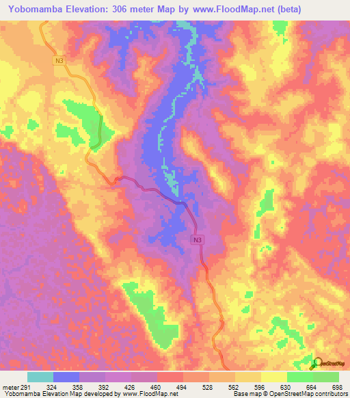 Yobomamba,Gabon Elevation Map