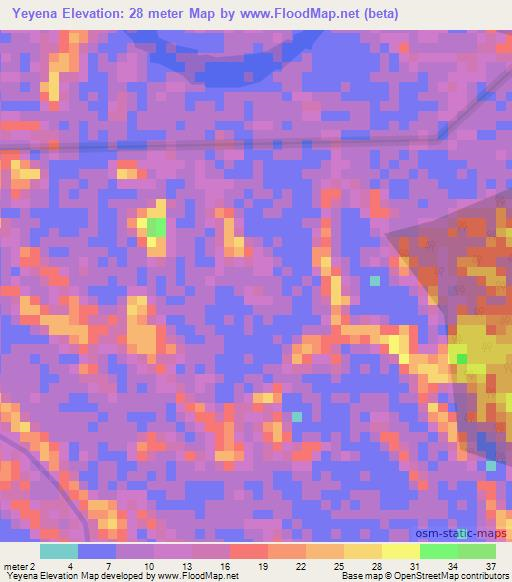 Yeyena,Gabon Elevation Map