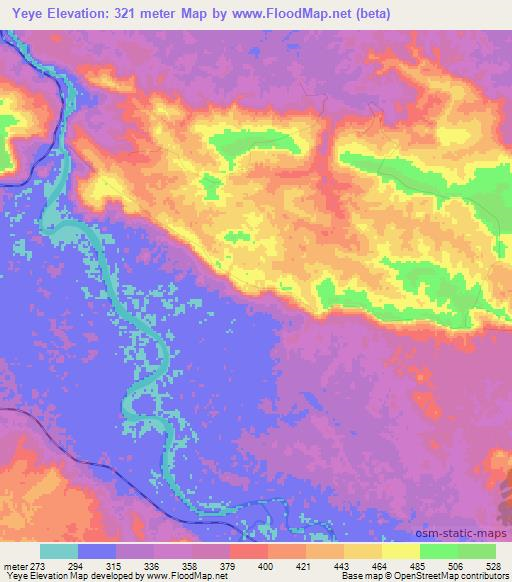 Yeye,Gabon Elevation Map