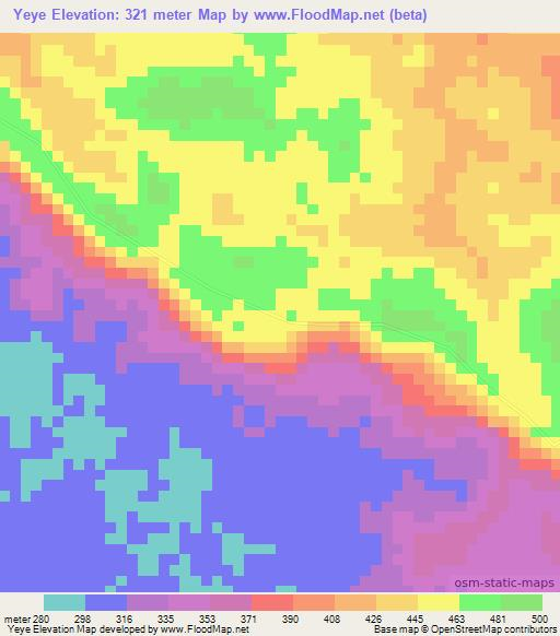 Yeye,Gabon Elevation Map