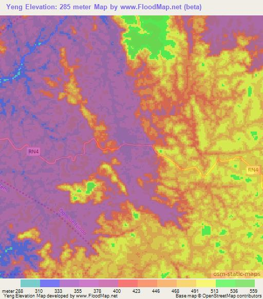 Yeng,Gabon Elevation Map