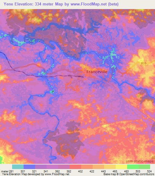 Yene,Gabon Elevation Map