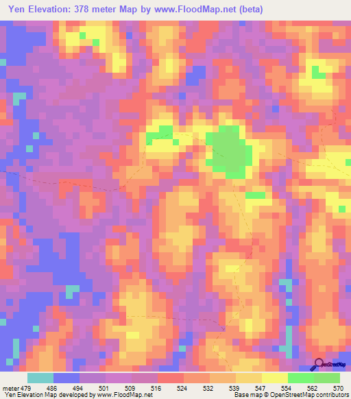 Yen,Gabon Elevation Map