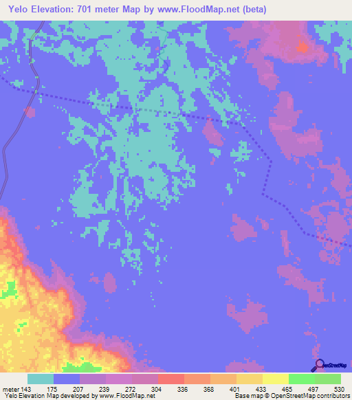Yelo,Gabon Elevation Map