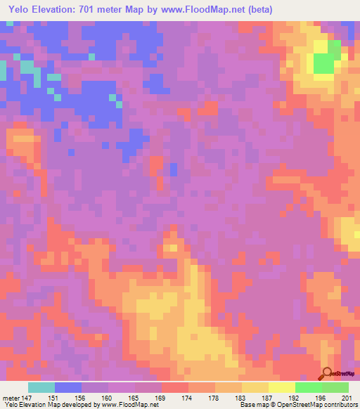 Yelo,Gabon Elevation Map