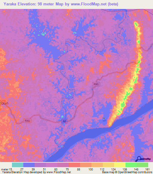 Yaraka,Gabon Elevation Map