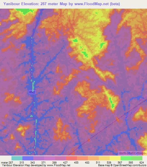 Yanibour,Gabon Elevation Map