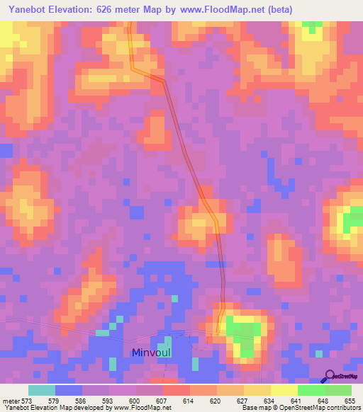 Yanebot,Gabon Elevation Map
