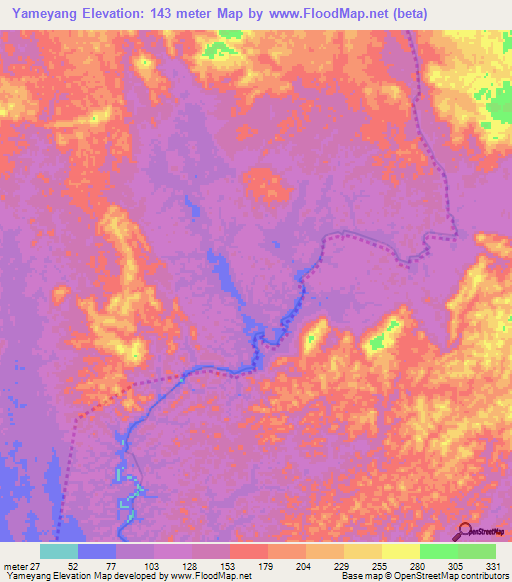 Yameyang,Gabon Elevation Map