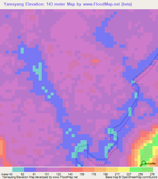 Yameyang,Gabon Elevation Map