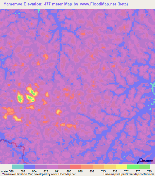 Yamemve,Gabon Elevation Map