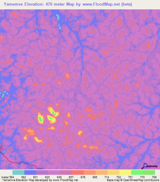 Yamemve,Gabon Elevation Map