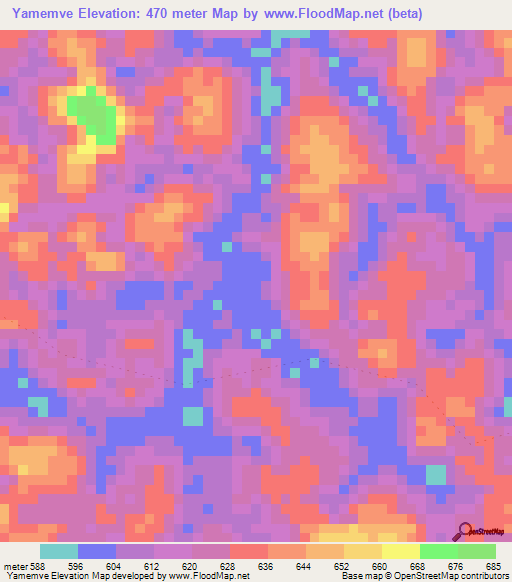 Yamemve,Gabon Elevation Map
