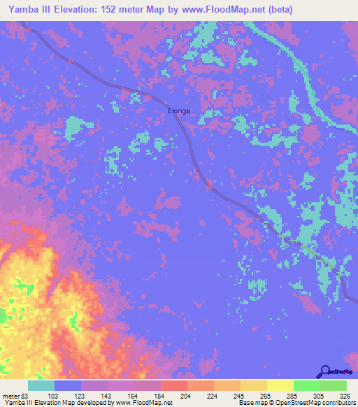 Yamba III,Gabon Elevation Map