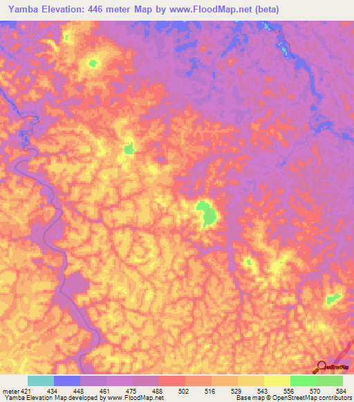 Yamba,Gabon Elevation Map