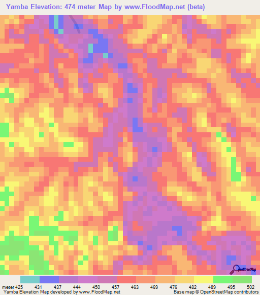 Yamba,Gabon Elevation Map