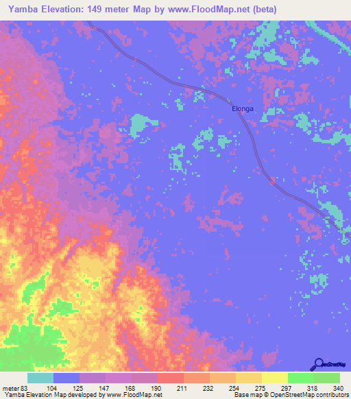 Yamba,Gabon Elevation Map