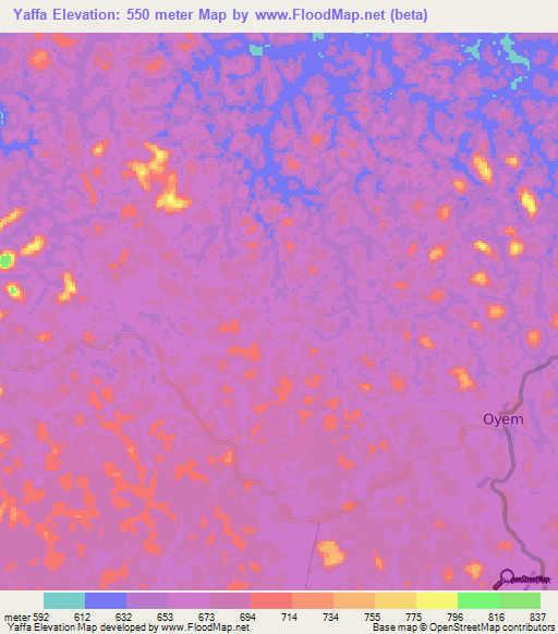 Yaffa,Gabon Elevation Map