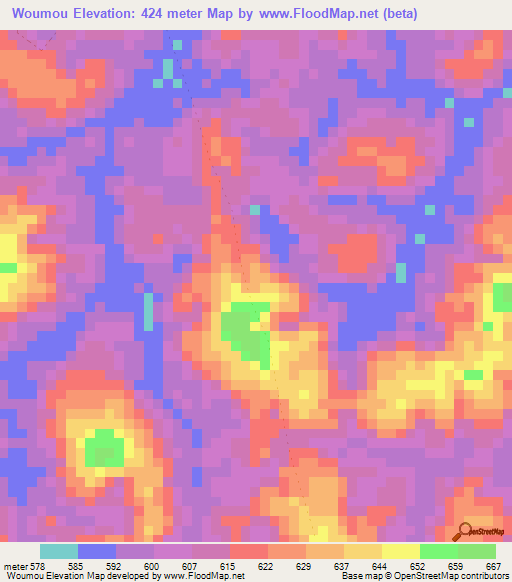 Woumou,Gabon Elevation Map