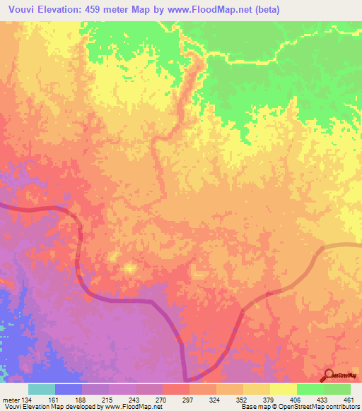Vouvi,Gabon Elevation Map