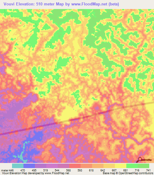 Vouvi,Gabon Elevation Map