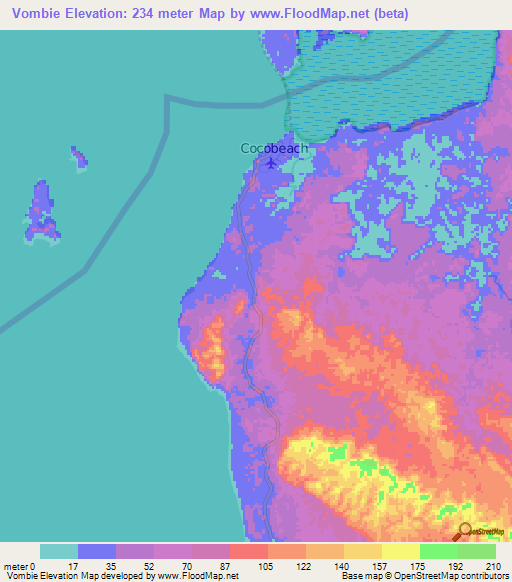 Vombie,Gabon Elevation Map