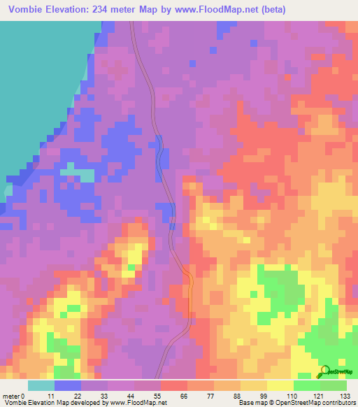 Vombie,Gabon Elevation Map