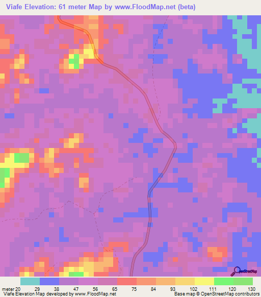 Viafe,Gabon Elevation Map