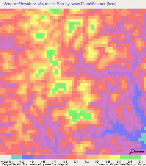 Vengue,Gabon Elevation Map