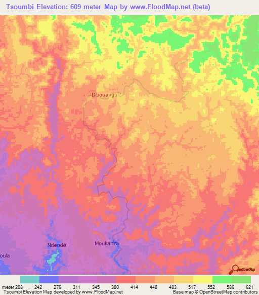 Tsoumbi,Gabon Elevation Map
