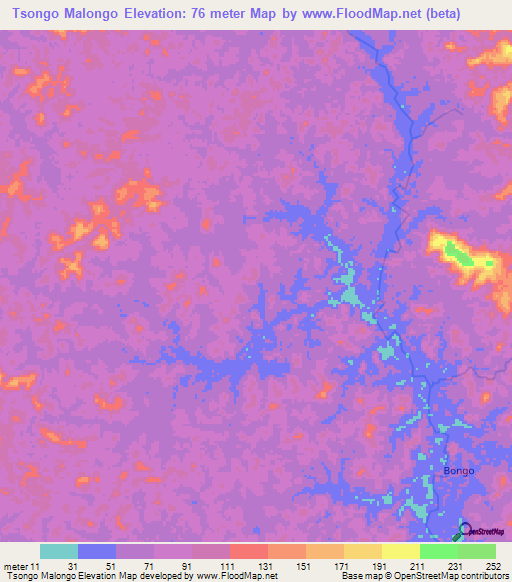 Tsongo Malongo,Gabon Elevation Map