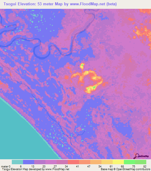 Tsogui,Gabon Elevation Map