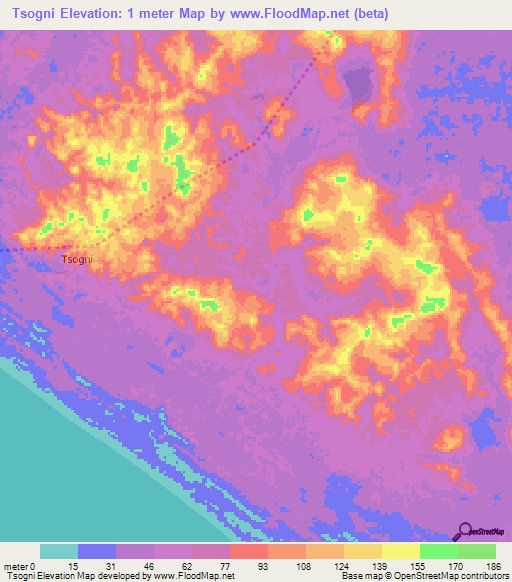 Tsogni,Gabon Elevation Map