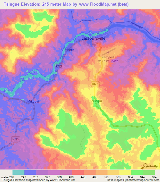 Tsingue,Gabon Elevation Map