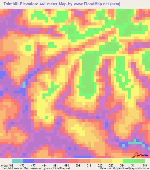 Tsimbili,Gabon Elevation Map