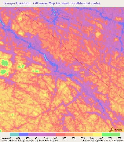 Tsengui,Gabon Elevation Map