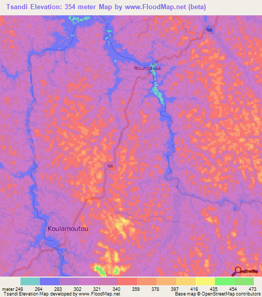 Tsandi,Gabon Elevation Map