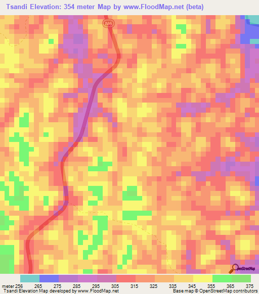 Tsandi,Gabon Elevation Map
