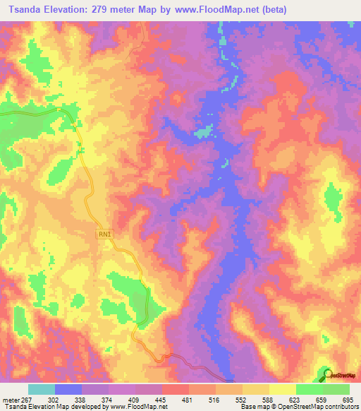 Tsanda,Gabon Elevation Map