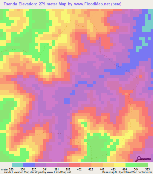 Tsanda,Gabon Elevation Map