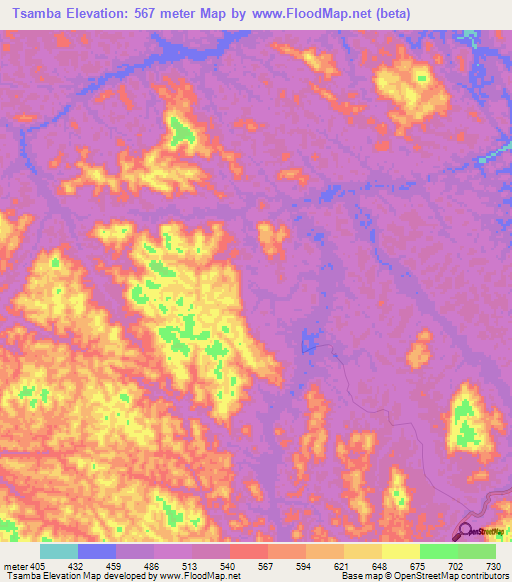 Tsamba,Gabon Elevation Map