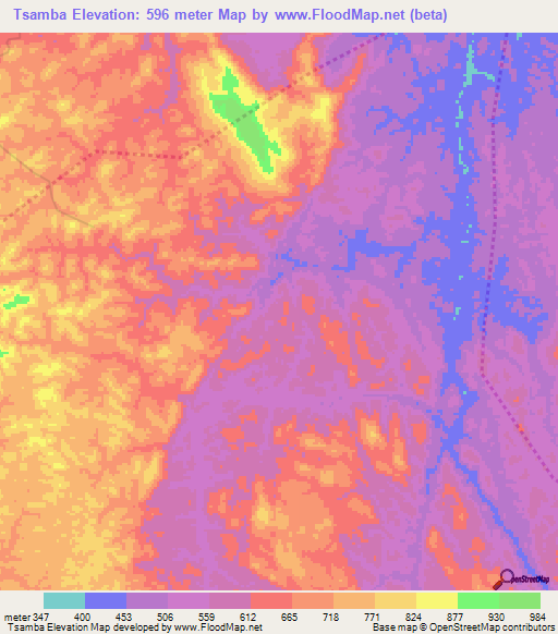 Tsamba,Gabon Elevation Map