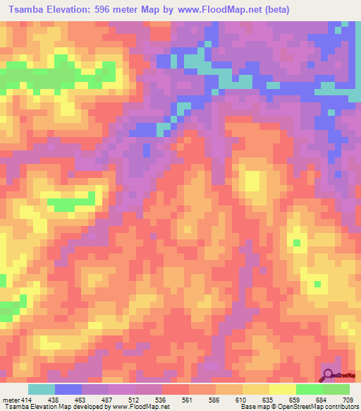 Tsamba,Gabon Elevation Map